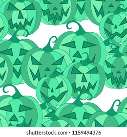 Halloween Background. Seamless Pattern with Carved Pumpkins. Jack o Lantern Seamless Texture. Scaring Faces on Pumpkins.