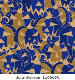 Halloween Background. Seamless Pattern with Carved Pumpkins. Jack o Lantern Seamless Texture. Scaring Faces on Pumpkins.