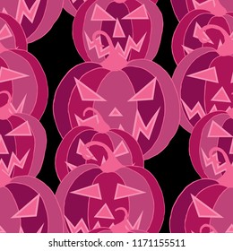 Halloween Background. Seamless Pattern with Carved Pumpkins. Jack o Lantern Seamless Texture. Scaring Faces on Pumpkins.