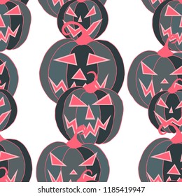 Halloween Background. Seamless Pattern with Carved Pumpkins. Jack o Lantern Seamless Texture. Scaring Faces on Pumpkins.