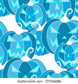 Halloween Background. Seamless Pattern with Carved Pumpkins. Jack o Lantern Seamless Texture. Scaring Faces on Pumpkins.