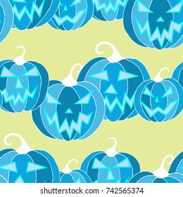Halloween Background. Seamless Pattern with Carved Pumpkins. Jack o Lantern Seamless Texture. Scaring Faces on Pumpkins.