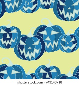 Halloween Background. Seamless Pattern with Carved Pumpkins. Jack o Lantern Seamless Texture. Scaring Faces on Pumpkins.