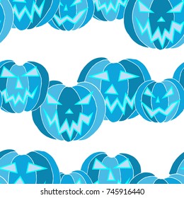 Halloween Background. Seamless Pattern with Carved Pumpkins. Jack o Lantern Seamless Texture. Scaring Faces on Pumpkins.