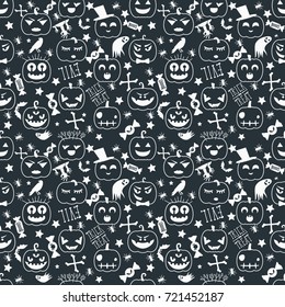 Halloween background. Seamless pattern design. Black and white color theme. Vector illustration