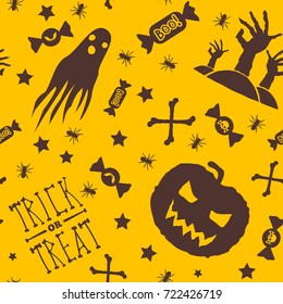 Halloween background. Seamless pattern design. Vector illustration.