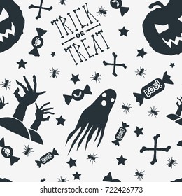 Halloween background. Seamless pattern design. Vector illustration.