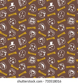 Halloween background. Seamless pattern design. Yellow and brown color theme. Vector illustration