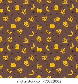 Halloween background. Seamless pattern design. Yellow and brown color theme. Vector illustration