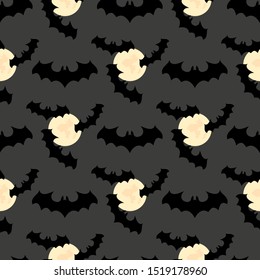 Halloween background. Seamless pattern with moon, bat