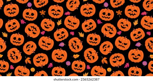 Halloween background. Seamless pattern with pumpkins. Vector design