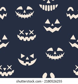 Halloween Background. Halloween seamless pattern. Scary faces silhouettes isolated on white background. Vector illustration