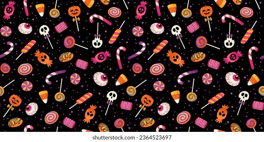 Halloween background. Seamless pattern with Halloween symbols. Vector design