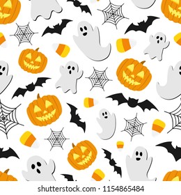 Halloween Background Seamless Repeat Pattern Vector Ghost Pumpkin Festival 