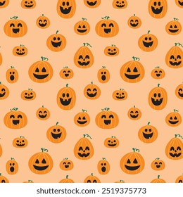 Halloween background. Seamless texture with cute pumpkins. Vector illustration