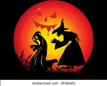 halloween background with set of scary witches
