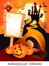 Halloween background with sign, vector 