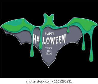 Halloween background with silhouette of bat. Paper craft. Vector Illustration