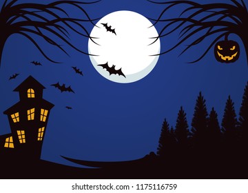Halloween Background Silhouette Castle Bat Pumpkin Stock Vector ...