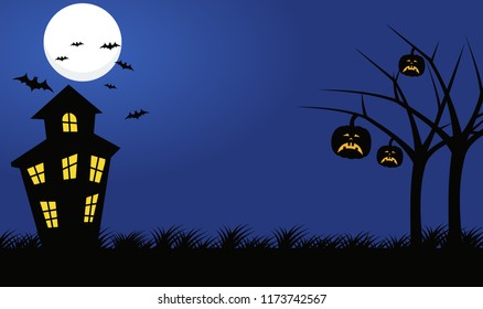 Halloween Background Silhouette Tree Castle Pumpkin Stock Vector ...