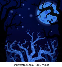 Halloween background with Silhouettes of trees. Vector illustration