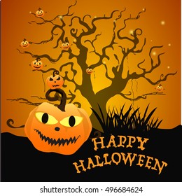 
Halloween background with silhouettes Witch and Pumpkin .Halloween Party vector.Halloween.Halloween day