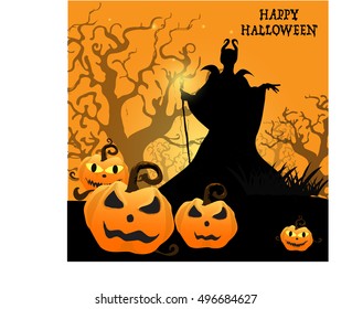 
Halloween background with silhouettes Witch and Pumpkin .Halloween Party vector.Halloween.Halloween day