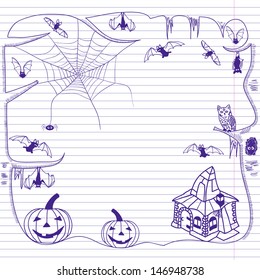 Halloween background. Sketch on a school notebook page.