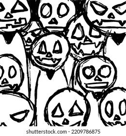 Halloween Background Sketch With Some Ghost. Sketch Drawing