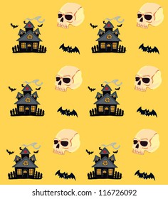Halloween Background with Skull and haunted mansion