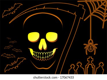 Halloween background with skull and spider, element for design, vector illustration