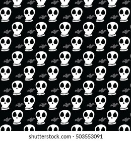 Halloween Background with Skulls and Bats