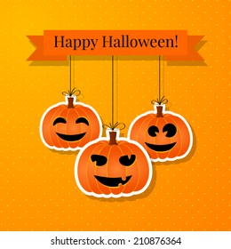 Halloween background with smiling pumpkins 