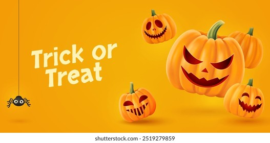 Halloween Hintergrund mit lächelnden Kürbissen. Grußkarte für Party und Verkauf.