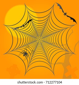 Halloween background. Spider bats and graves.