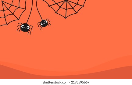 Halloween background with spider cartoons and spider web vector illustration.