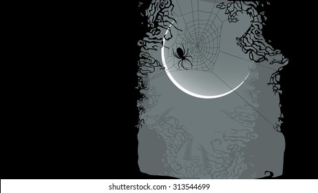 Halloween background - spider on cobweb - vector illustration