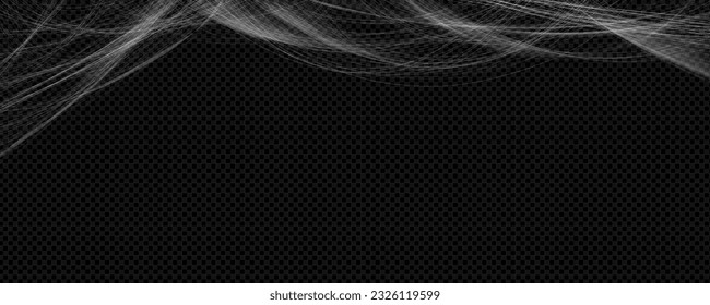 Halloween background with spider web isolated on transparent backdrop. Scary pattern with border of hanging spiderweb, net or white threads, vector realistic illustration