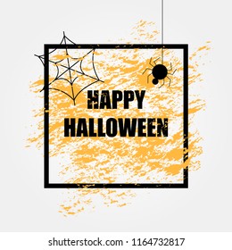 Halloween background with a spider, a web and words HAPPY HALLOWEEN. Vector illustartion
