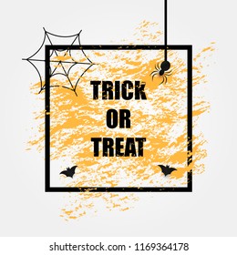 Halloween background with a spider, a web and words TRICK OR TREAT. Vector illustartion
