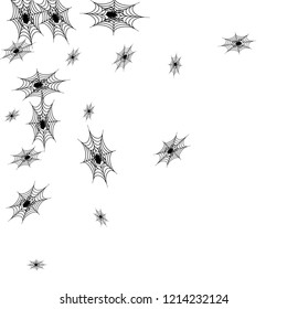 Halloween background with spiders on black. Halloween party card background template. Spider on the web.
