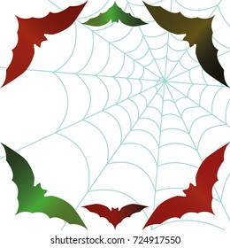 Halloween background. Spiderweb and bats isolated on white. Halloween frame.