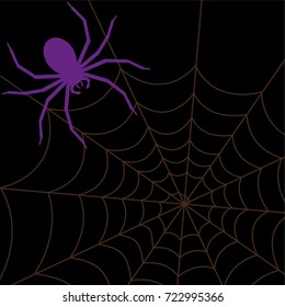 Halloween background. Spiderweb and a spider isolated on black. Halloween frame.