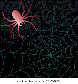 Halloween background. Spiderweb and a spider isolated on black. Halloween frame.