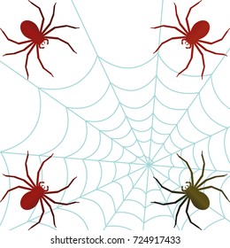 Halloween background. Spiderweb and spiders isolated on white. Halloween frame.