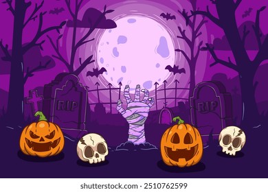 Plano de fundo de Halloween com Spooky Halloween Elements. Ilustração de vetor
