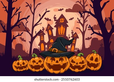 Halloween background with Spooky Halloween Elements. Vector Illustration