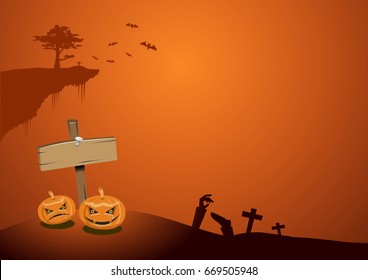 Halloween Background -spooky eyes, flying bats, skeleton, ghost, cobweb, graves, and a huge moon -plenty of copy space