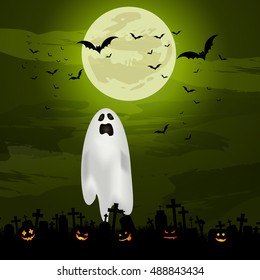 Fondo de Halloween con fantasmas espeluznantes y calabazas