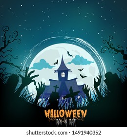halloween background and spooky house. spooky forest and graveyard